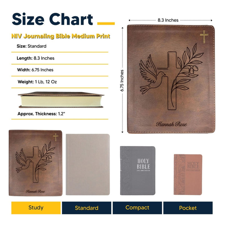 NIV Brown Standard Size Notetaking Holy Bible Medium Print | Dove + Cross and Olive - Shepherds Shelf