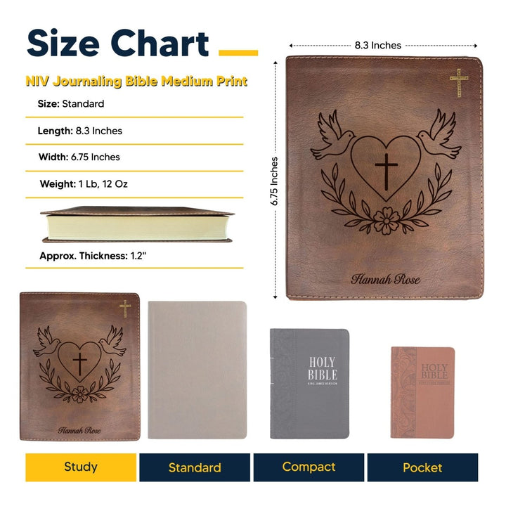 NIV Brown Standard Size Notetaking Holy Bible Medium Print | Dove + Heart and Cross - Shepherds Shelf