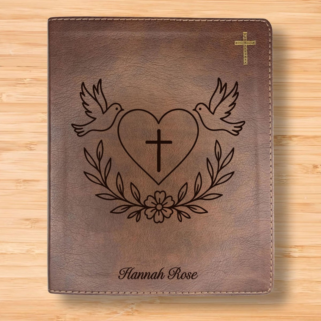 NIV Brown Standard Size Notetaking Holy Bible Medium Print | Dove + Heart and Cross - Shepherds Shelf