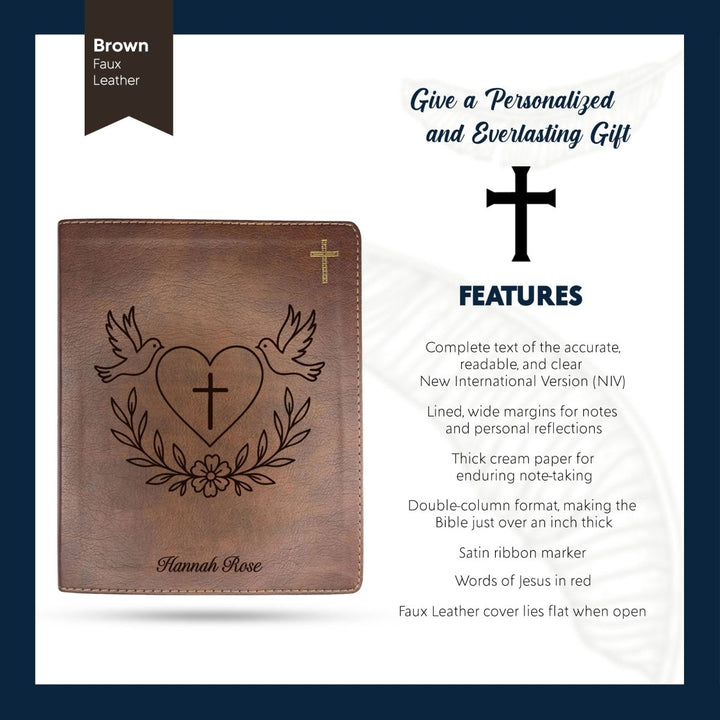 NIV Brown Standard Size Notetaking Holy Bible Medium Print | Dove + Heart and Cross - Shepherds Shelf