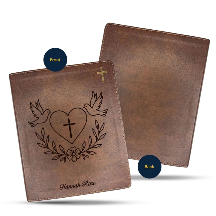 NIV Brown Standard Size Notetaking Holy Bible Medium Print | Dove + Heart and Cross - Shepherds Shelf