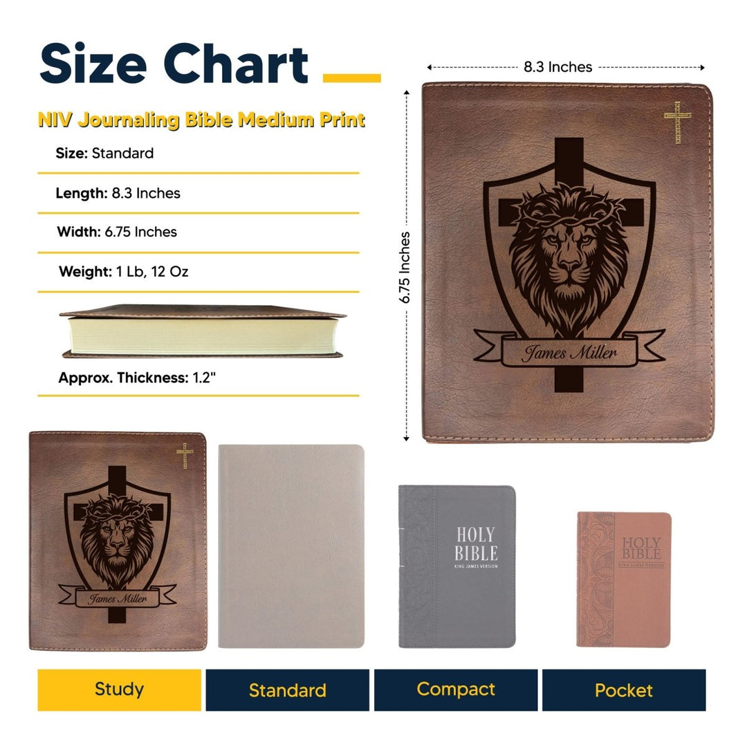 NIV Brown Standard Size Notetaking Holy Bible Medium Print | Lion Cross - Shepherds Shelf
