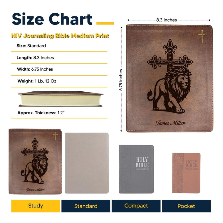NIV Brown Standard Size Notetaking Holy Bible Medium Print | Lion With Cross - Shepherds Shelf