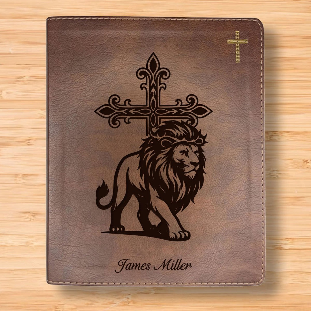 NIV Brown Standard Size Notetaking Holy Bible Medium Print | Lion With Cross - Shepherds Shelf