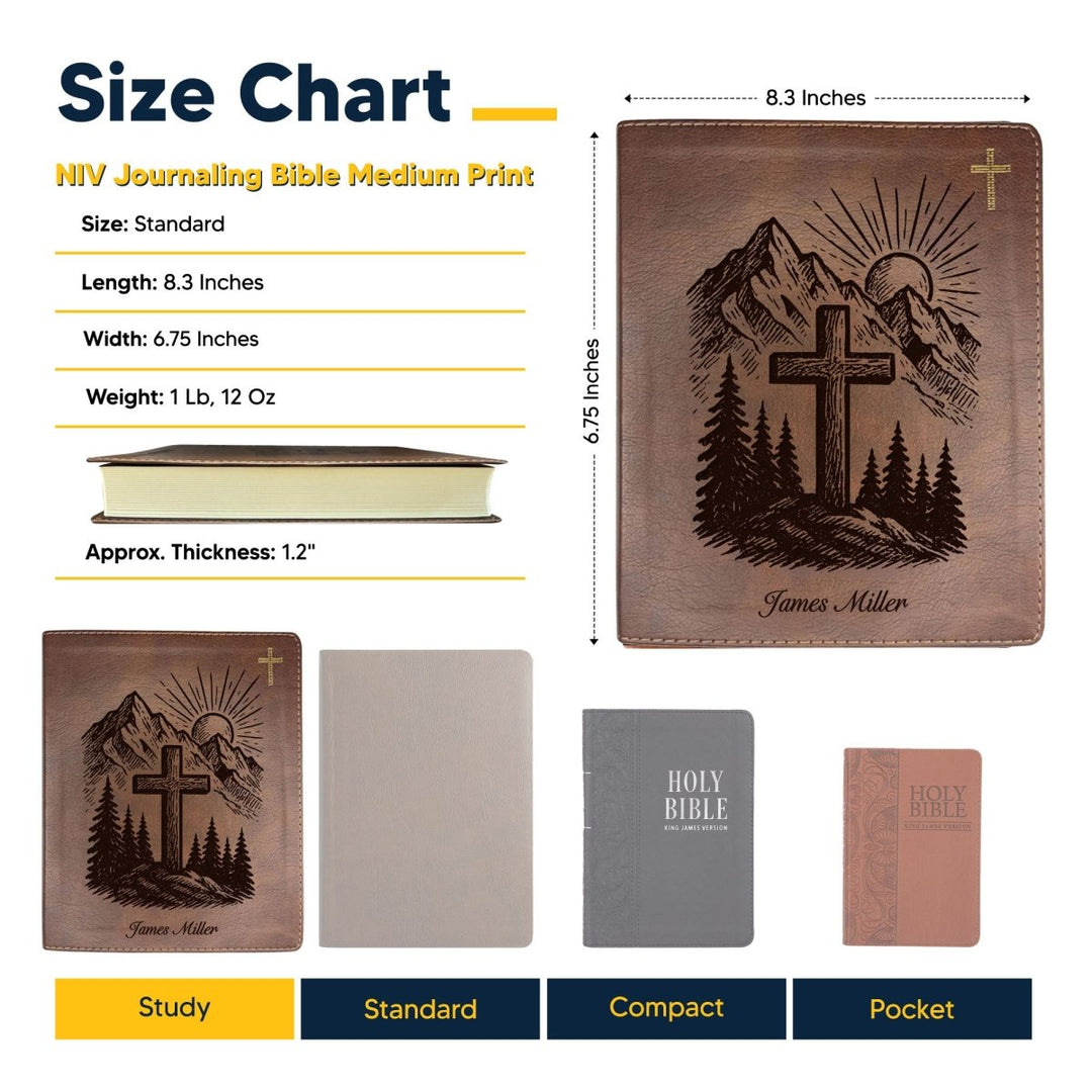 NIV Brown Standard Size Notetaking Holy Bible Medium Print | Mountain Cross - Shepherds Shelf