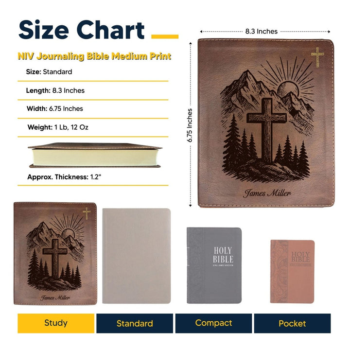 NIV Brown Standard Size Notetaking Holy Bible Medium Print | Mountain Cross - Shepherds Shelf