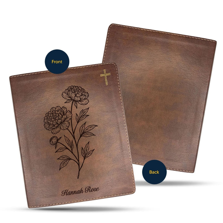 NIV Brown Standard Size Notetaking Holy Bible Medium Print | Peony White Flower - Shepherds Shelf