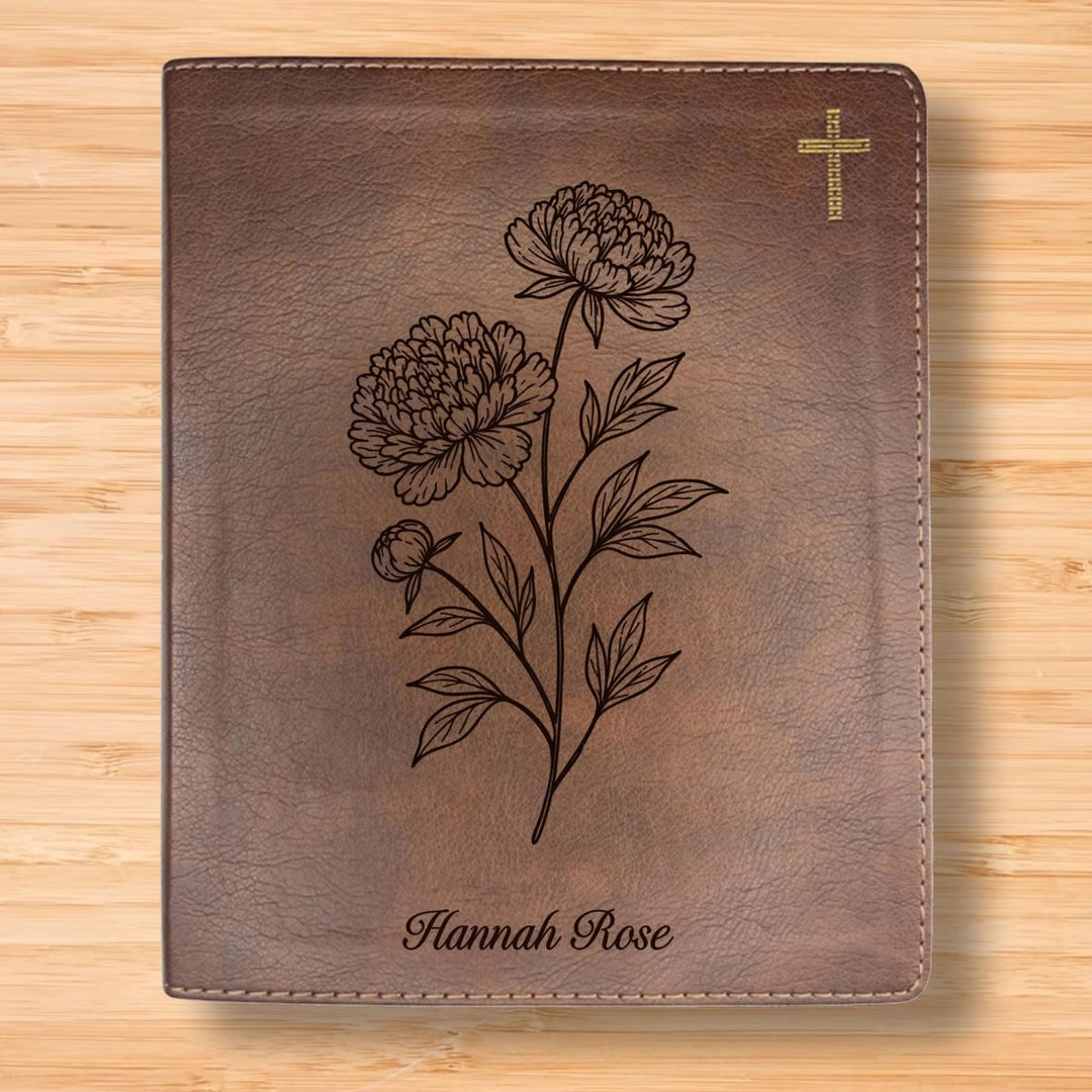 NIV Brown Standard Size Notetaking Holy Bible Medium Print | Peony White Flower - Shepherds Shelf