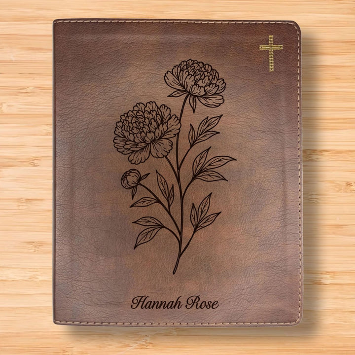 NIV Brown Standard Size Notetaking Holy Bible Medium Print | Peony White Flower - Shepherds Shelf