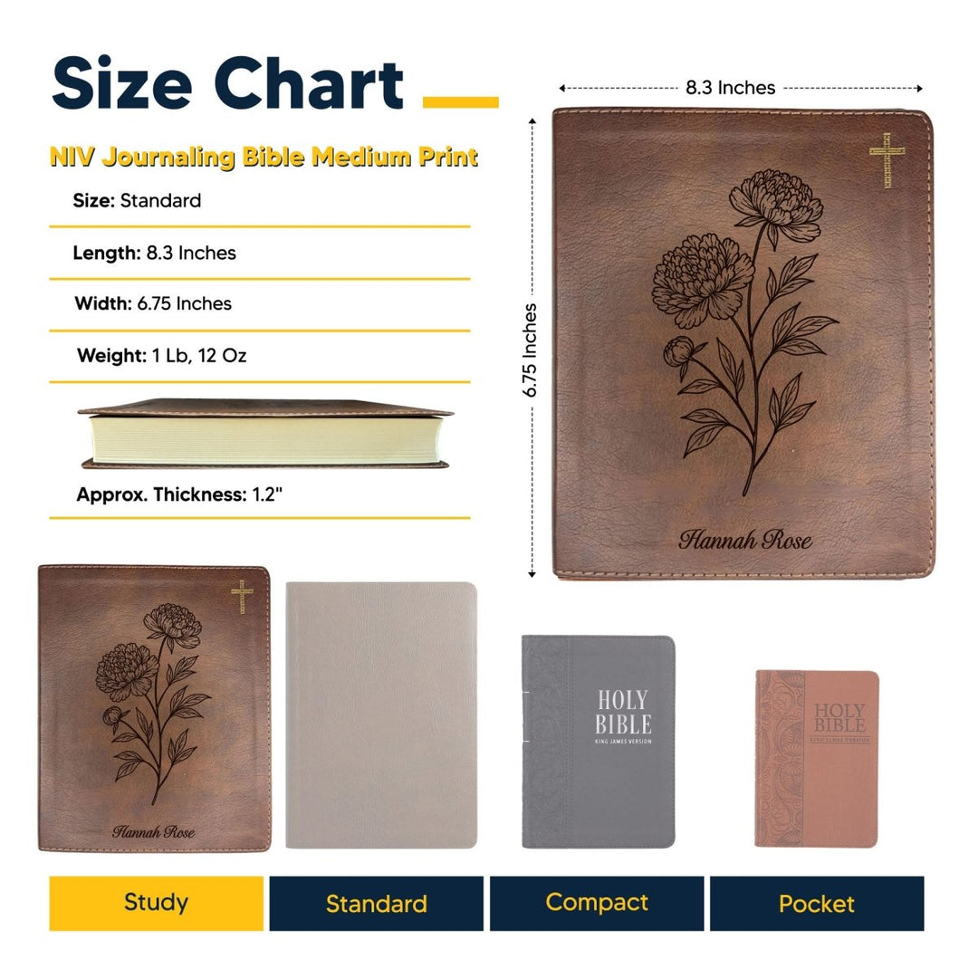 NIV Brown Standard Size Notetaking Holy Bible Medium Print | Peony White Flower - Shepherds Shelf