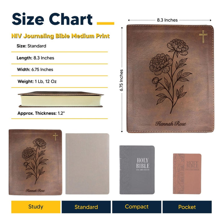 NIV Brown Standard Size Notetaking Holy Bible Medium Print | Peony White Flower - Shepherds Shelf