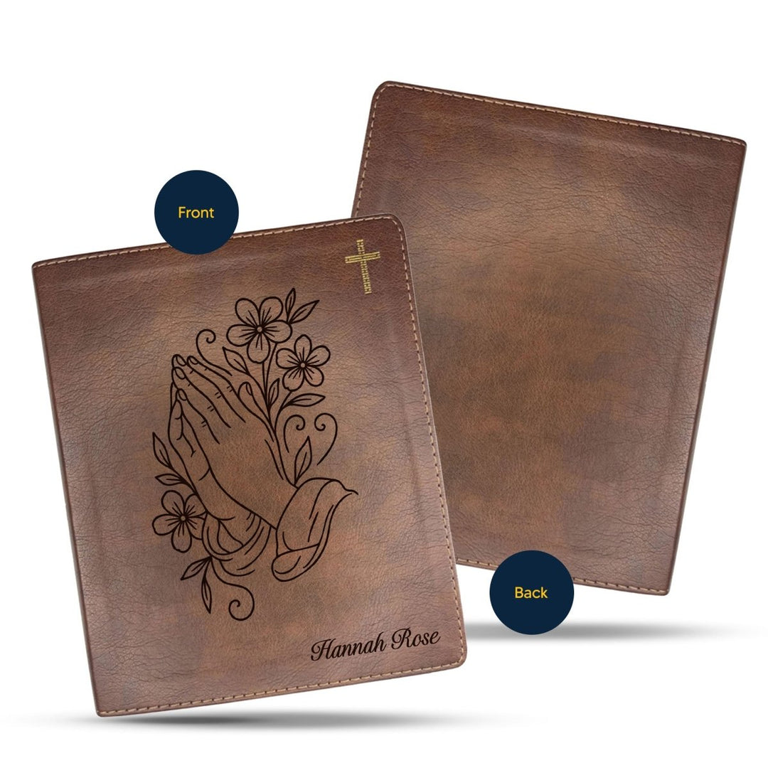 NIV Brown Standard Size Notetaking Holy Bible Medium Print | Praying Hand With Flowers - Shepherds Shelf