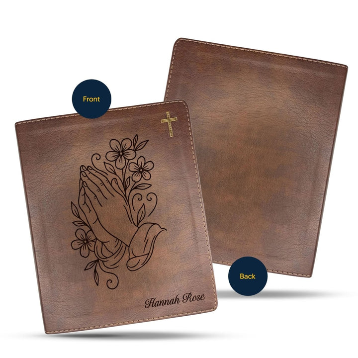 NIV Brown Standard Size Notetaking Holy Bible Medium Print | Praying Hand With Flowers - Shepherds Shelf