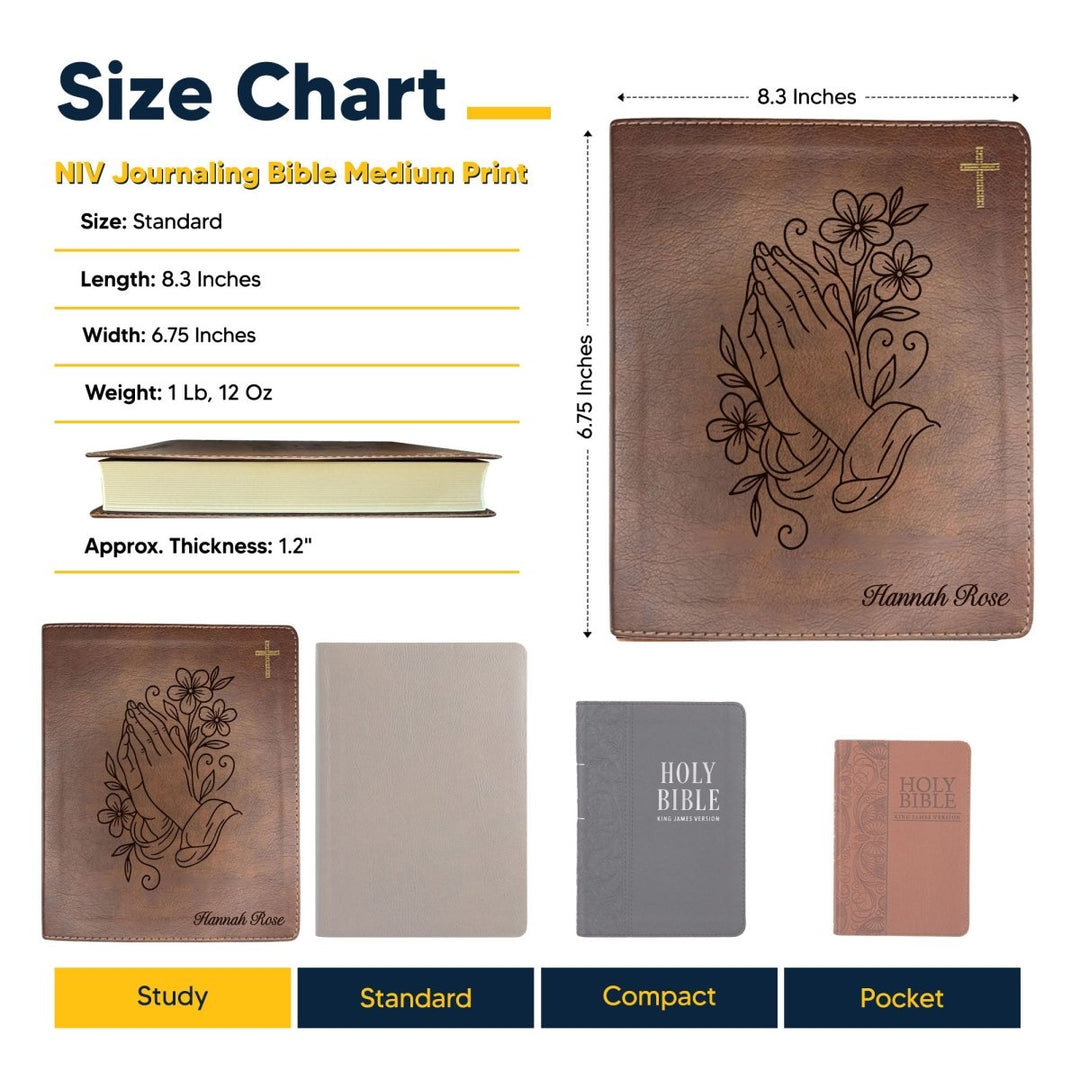 NIV Brown Standard Size Notetaking Holy Bible Medium Print | Praying Hand With Flowers - Shepherds Shelf