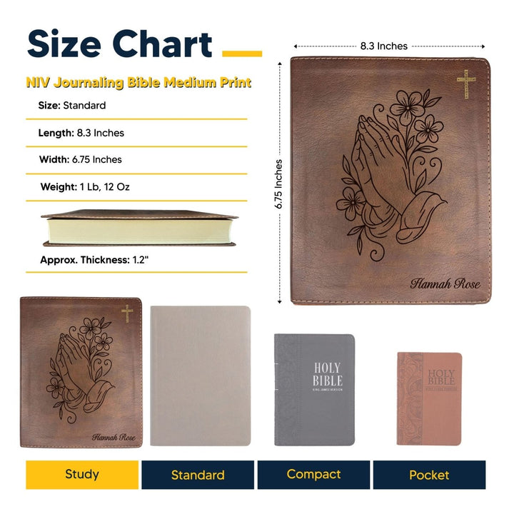 NIV Brown Standard Size Notetaking Holy Bible Medium Print | Praying Hand With Flowers - Shepherds Shelf