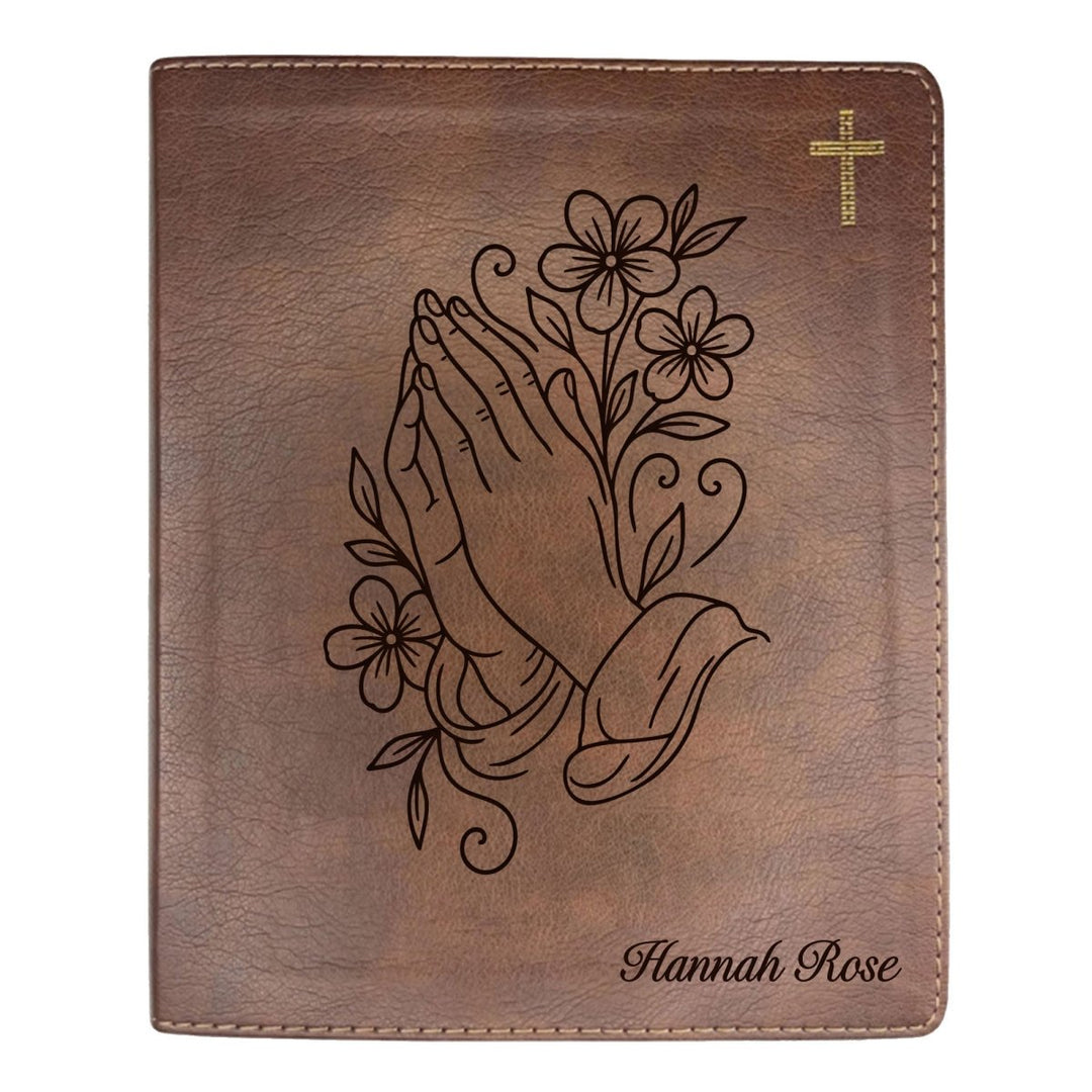 NIV Brown Standard Size Notetaking Holy Bible Medium Print | Praying Hand With Flowers - Shepherds Shelf