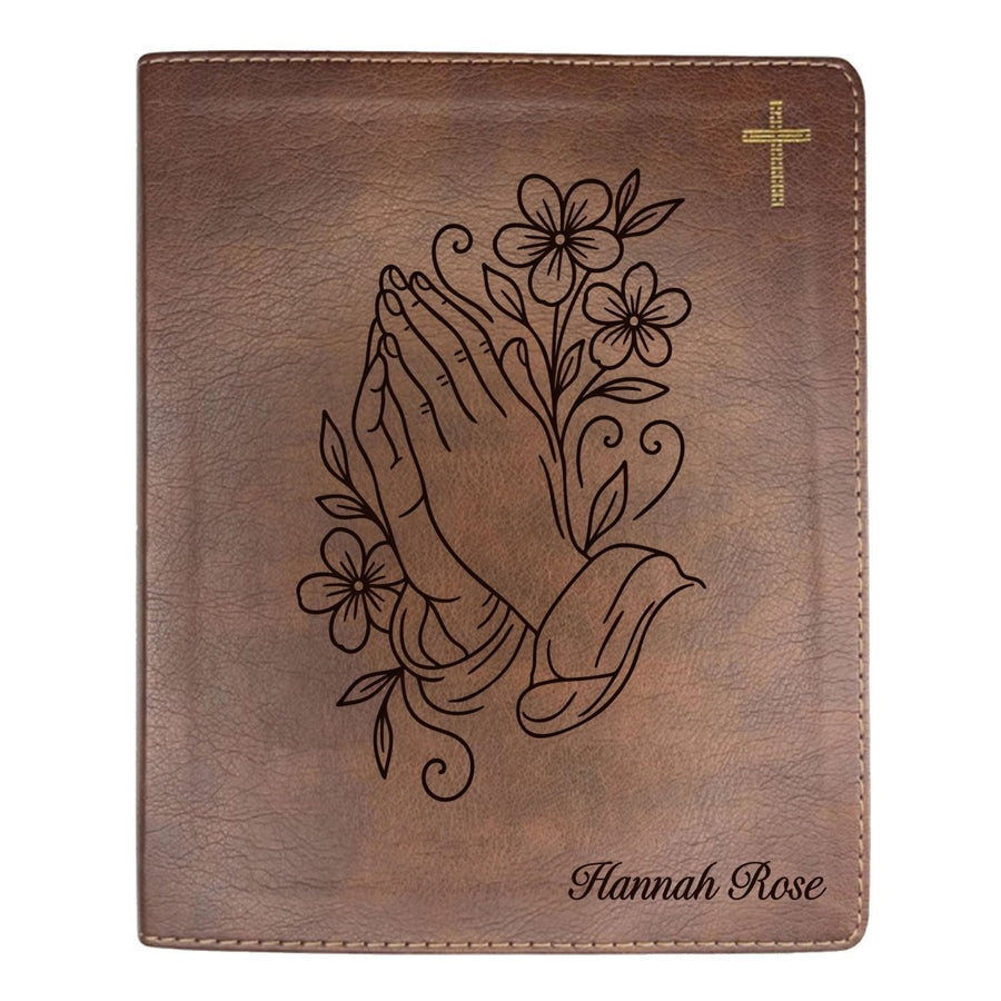 NIV Brown Standard Size Notetaking Holy Bible Medium Print | Praying Hand With Flowers - Shepherds Shelf