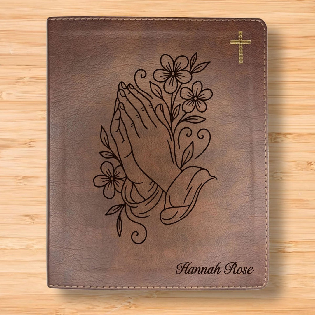 NIV Brown Standard Size Notetaking Holy Bible Medium Print | Praying Hand With Flowers - Shepherds Shelf