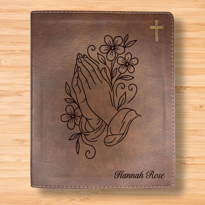 NIV Brown Standard Size Notetaking Holy Bible Medium Print | Praying Hand With Flowers - Shepherds Shelf