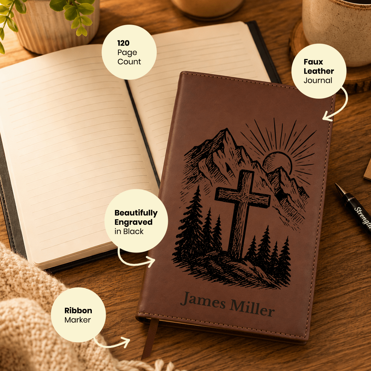 Personalized Brown Leatherette Journal Notebook | Cross Collection - Shepherds Shelf