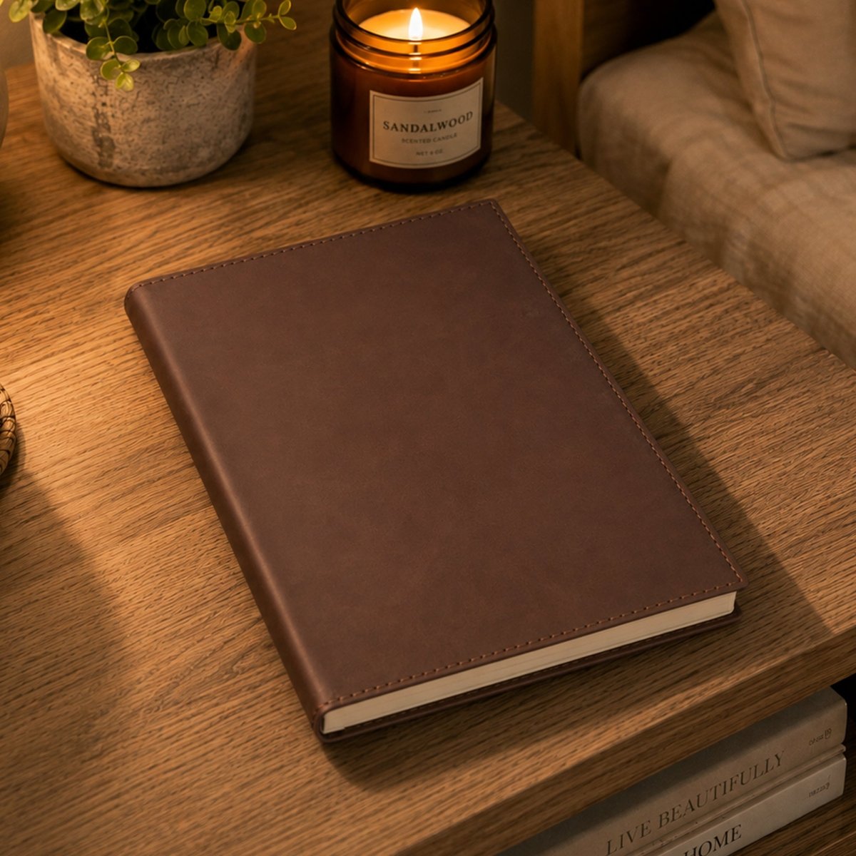 Personalized Brown Leatherette Journal Notebook | Custom Name Engraving - Shepherds Shelf