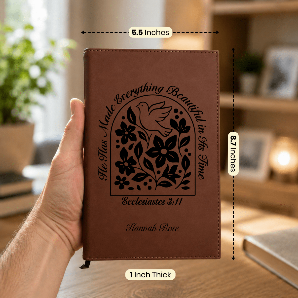 Personalized Brown Leatherette Journal Notebook | Ecclesiastes 3:11 - Shepherds Shelf