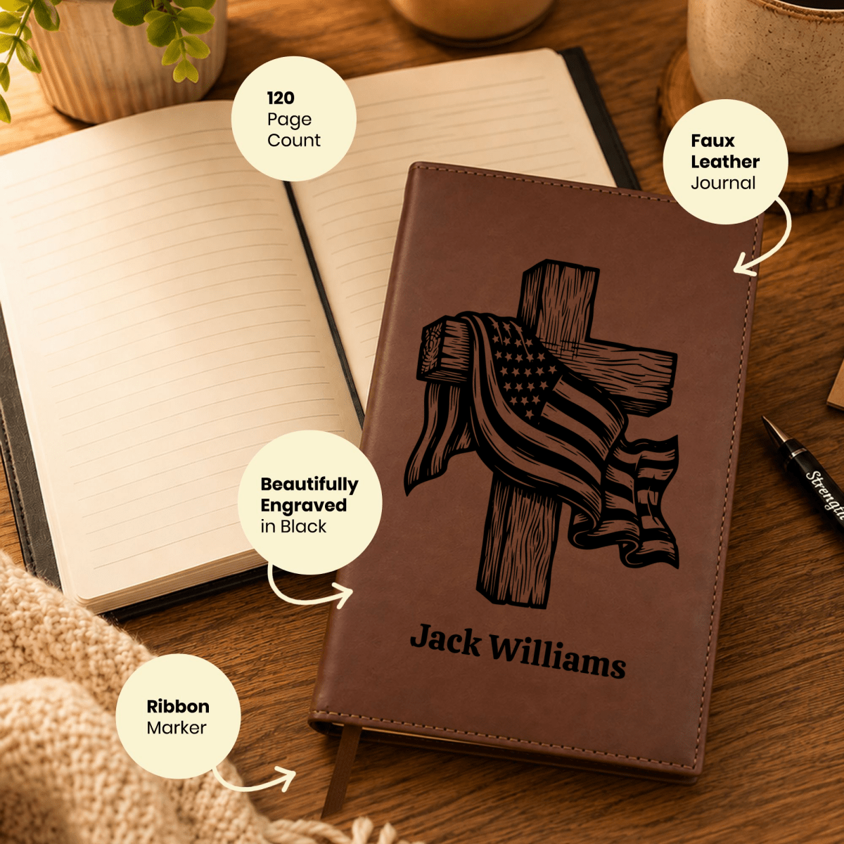 Personalized Brown Leatherette Journal Notebook | Faith - Shepherds Shelf