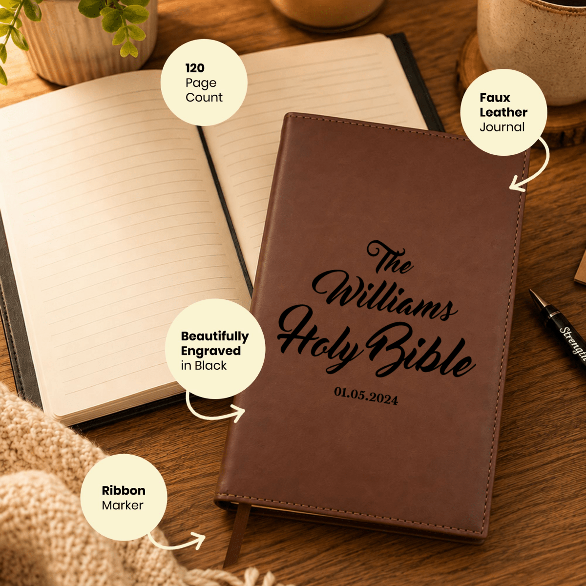 Personalized Brown Leatherette Journal Notebook | Family Name - Shepherds Shelf