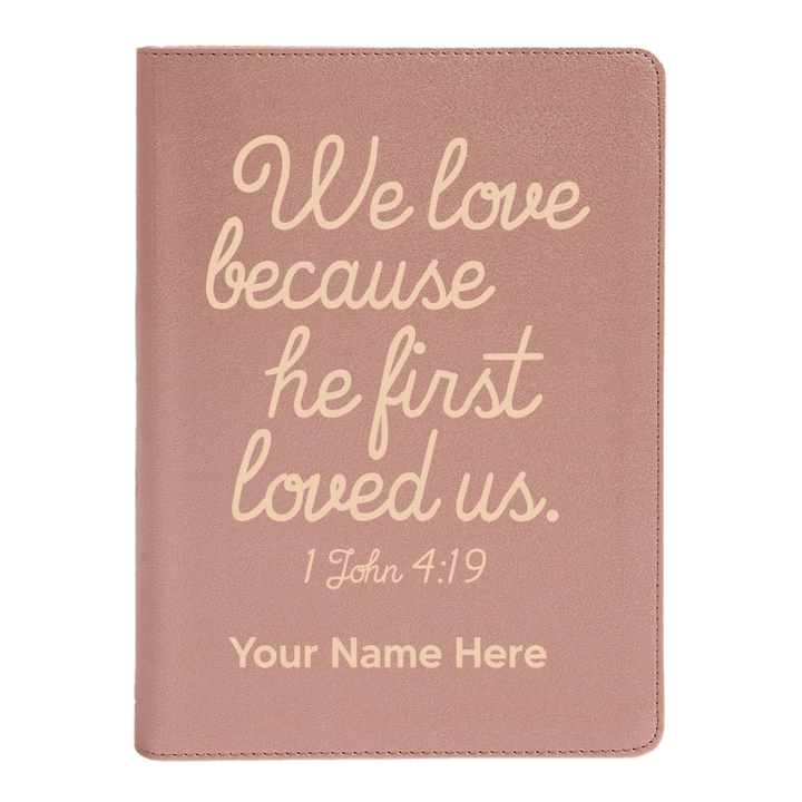 Personalized CSB She Reads Truth Community Study Bible Faux Leather Medium Print Size Rose Gold with FULL COVER 1 John 4:19 Design | Shepherds Shelf - Shepherds Shelf
