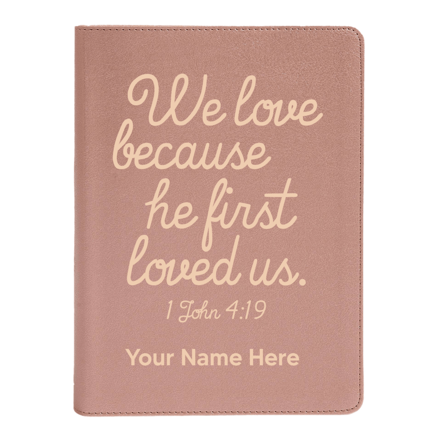Personalized CSB She Reads Truth Community Study Bible Faux Leather Medium Print Size Rose Gold with FULL COVER 1 John 4:19 Design | Shepherds Shelf - Shepherds Shelf