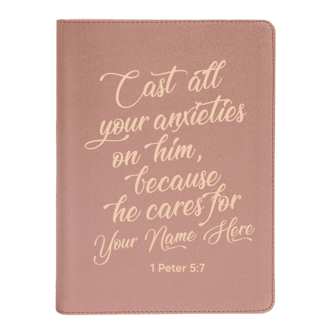 Personalized CSB She Reads Truth Community Study Bible Faux Leather Medium Print Size Rose Gold with FULL COVER 1 Peter 5:7 Design | Shepherds Shelf - Shepherds Shelf