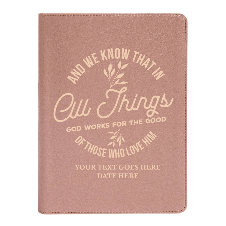 Personalized CSB She Reads Truth Community Study Bible Faux Leather Medium Print Size Rose Gold with FULL COVER All Things God Works For Good Design | Shepherds Shelf - Shepherds Shelf