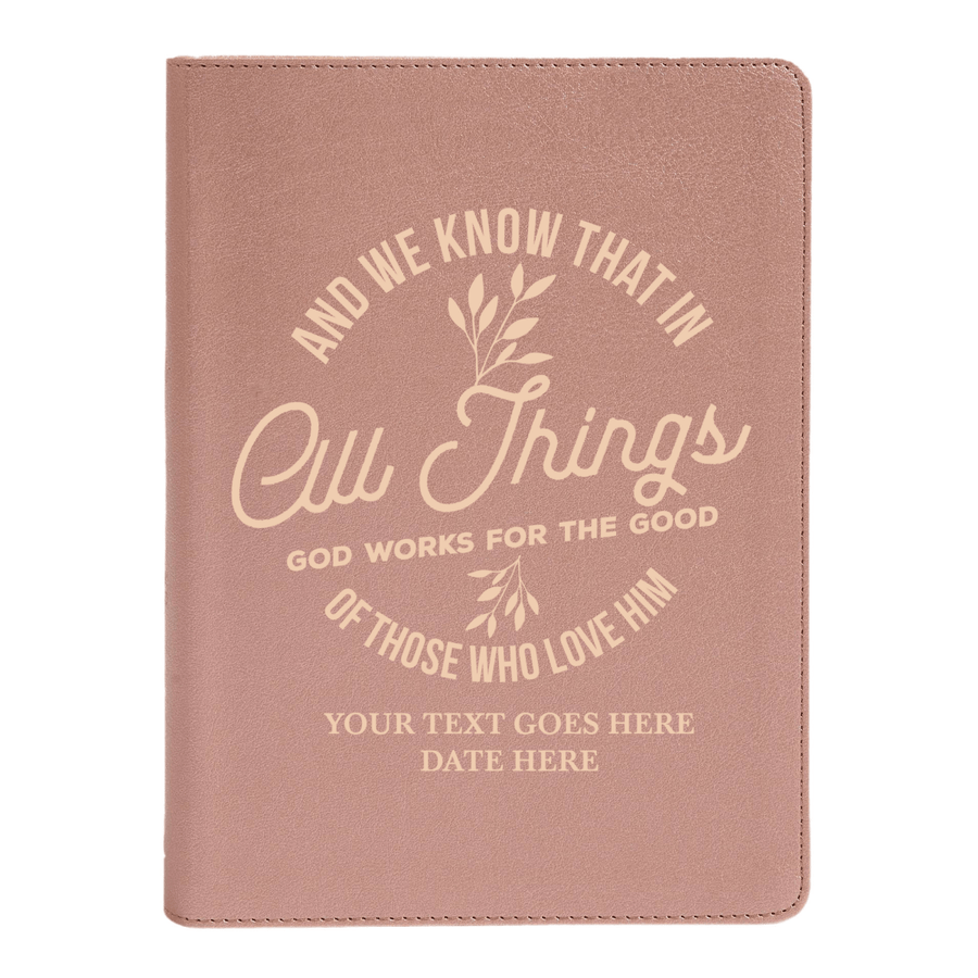Personalized CSB She Reads Truth Community Study Bible Faux Leather Medium Print Size Rose Gold with FULL COVER All Things God Works For Good Design | Shepherds Shelf - Shepherds Shelf