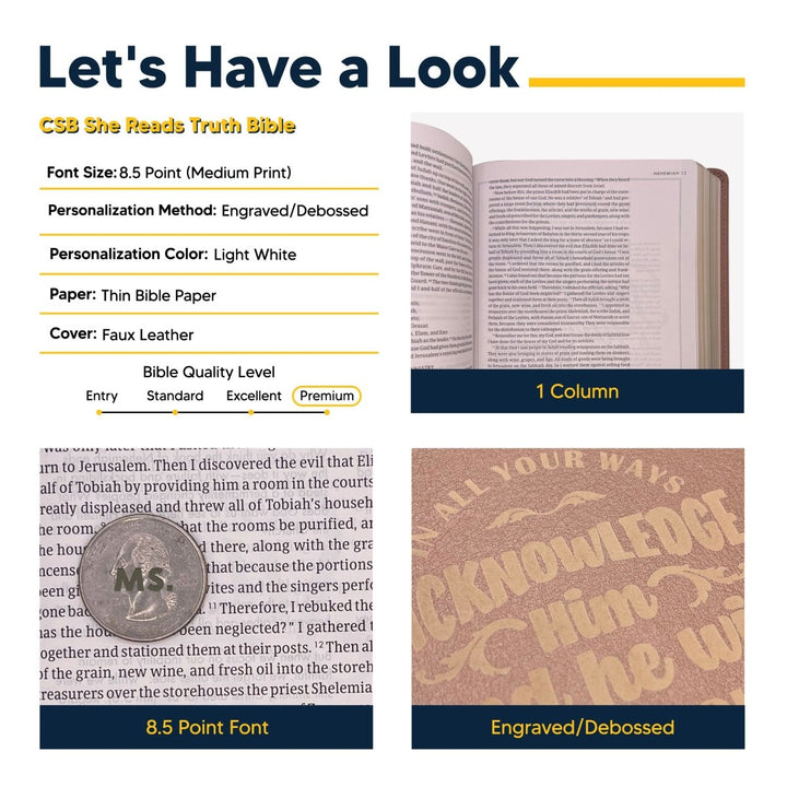 Personalized CSB She Reads Truth Community Study Bible Faux Leather Medium Print Size Rose Gold with FULL COVER All Things God Works For Good Design | Shepherds Shelf - Shepherds Shelf
