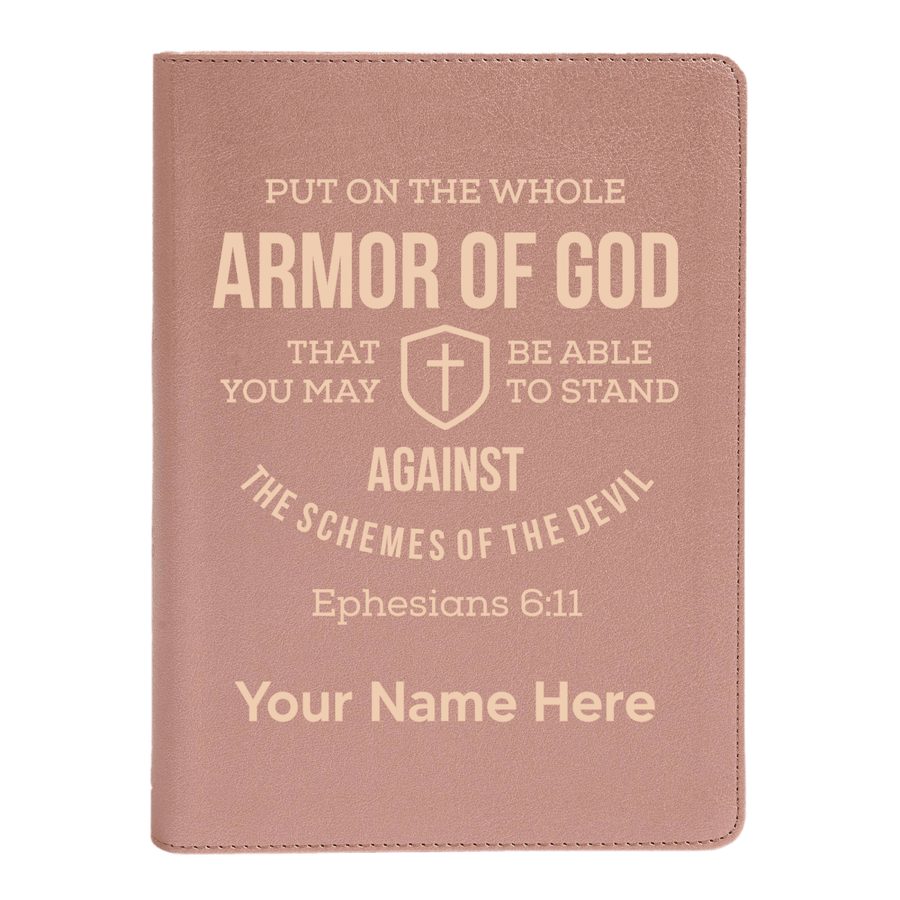 Personalized CSB She Reads Truth Community Study Bible Faux Leather Medium Print Size Rose Gold with FULL COVER Ephesians 6:11 Design | Shepherds Shelf - Shepherds Shelf