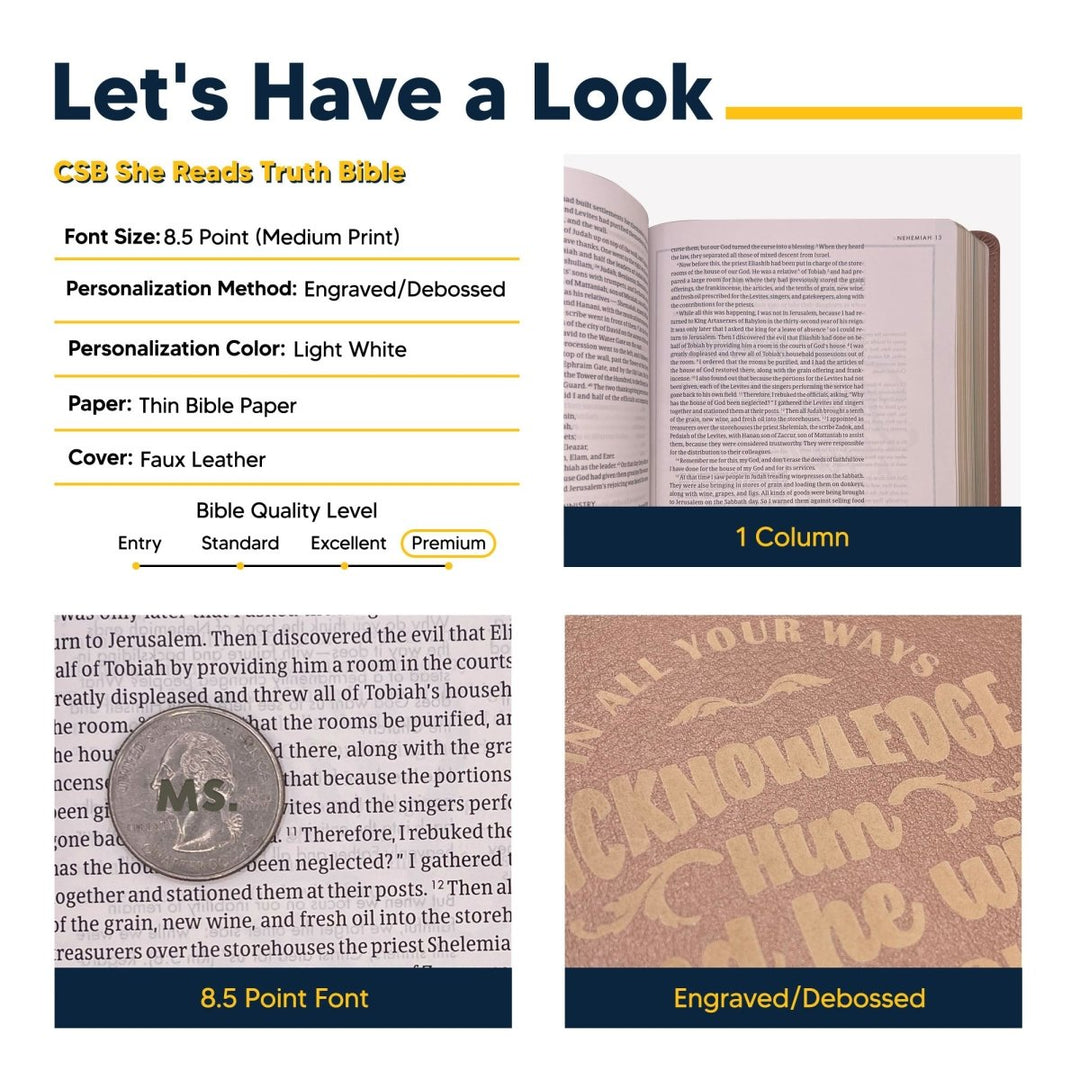 Personalized CSB She Reads Truth Community Study Bible Faux Leather Medium Print Size Rose Gold with FULL COVER Philippians 4:13 Design | Shepherds Shelf - Shepherds Shelf