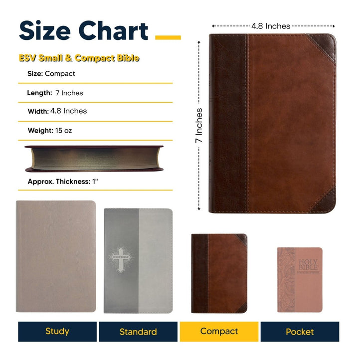 Personalized ESV Compact Bible English Standard Version Faux Leather Holy Bible Medium Print and Red Letter Edition Dark Brown | Shepherds Shelf - Shepherds Shelf