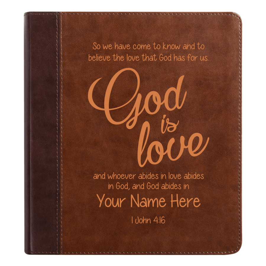 Personalized ESV Double Column Faux Leather Classic Study Bible | Custom with Full Cover 1 John 4:16 Bible Verse and Name| Gift for Christian & Religious Celebrations Small Print | Shepherds Shelf - Shepherds Shelf