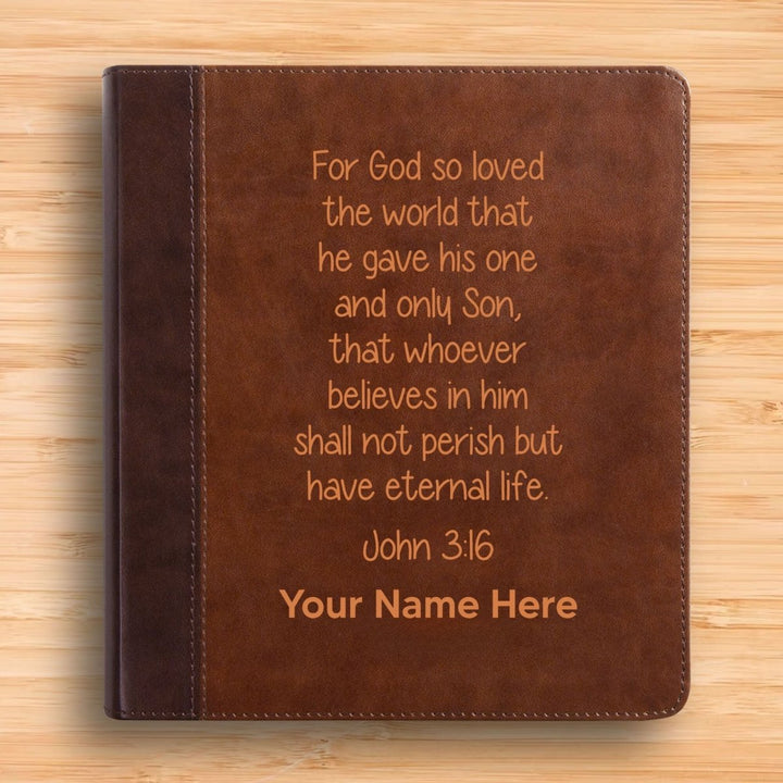 Personalized ESV Double Column Faux Leather Classic Study Bible Custom with Full Cover John 3:16_Study 1 Verse For Good and Name Gift for Christian & Religious Celebrations Small Print | Shepherds Shelf - Shepherds Shelf