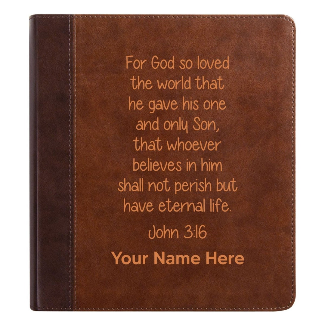 Personalized ESV Double Column Faux Leather Classic Study Bible Custom with Full Cover John 3:16_Study 1 Verse For Good and Name Gift for Christian & Religious Celebrations Small Print | Shepherds Shelf - Shepherds Shelf