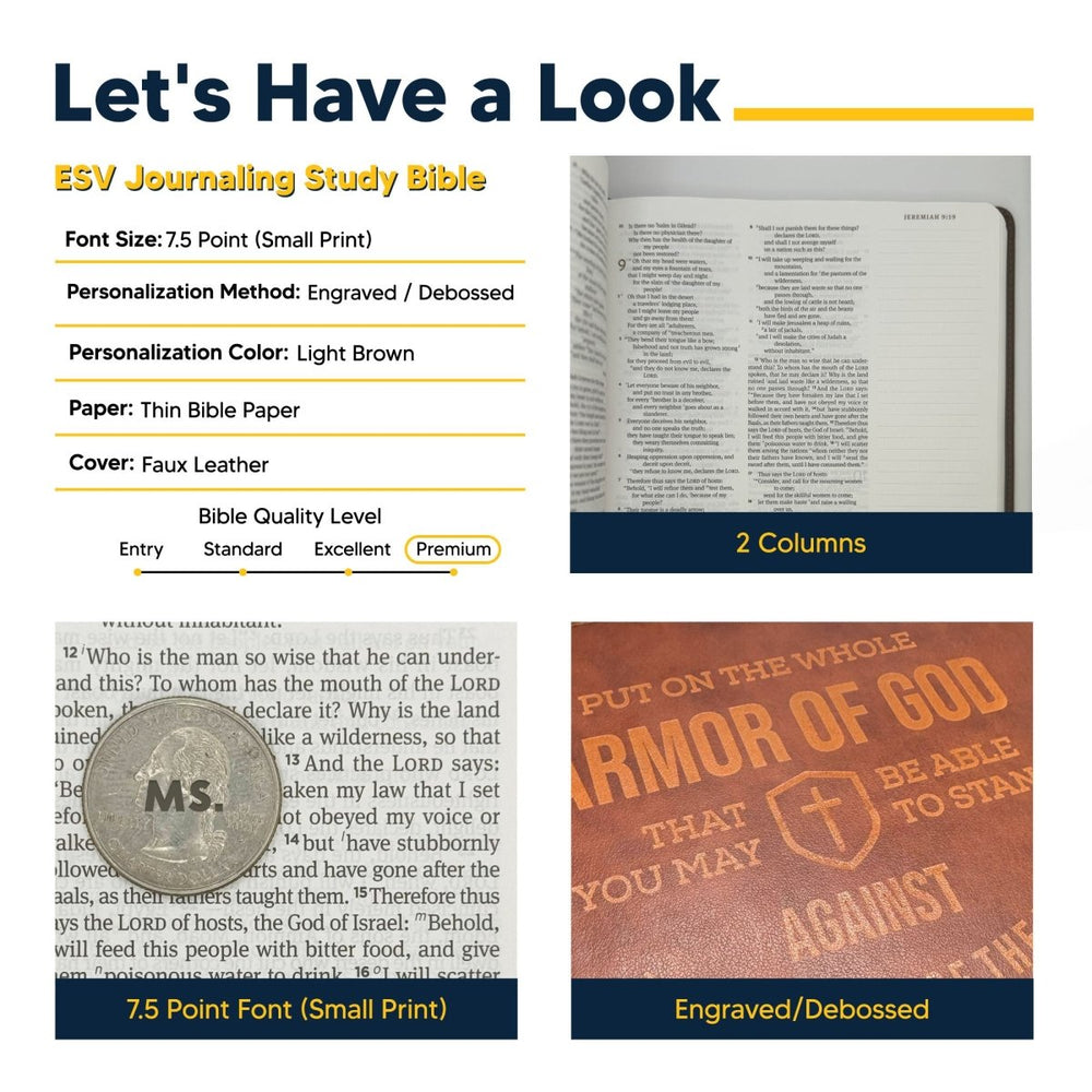Personalized ESV Double Column Faux Leather Classic Study Bible Small Print with Full Cover Your Own Text Design and Name | Shepherds Shelf - Shepherds Shelf