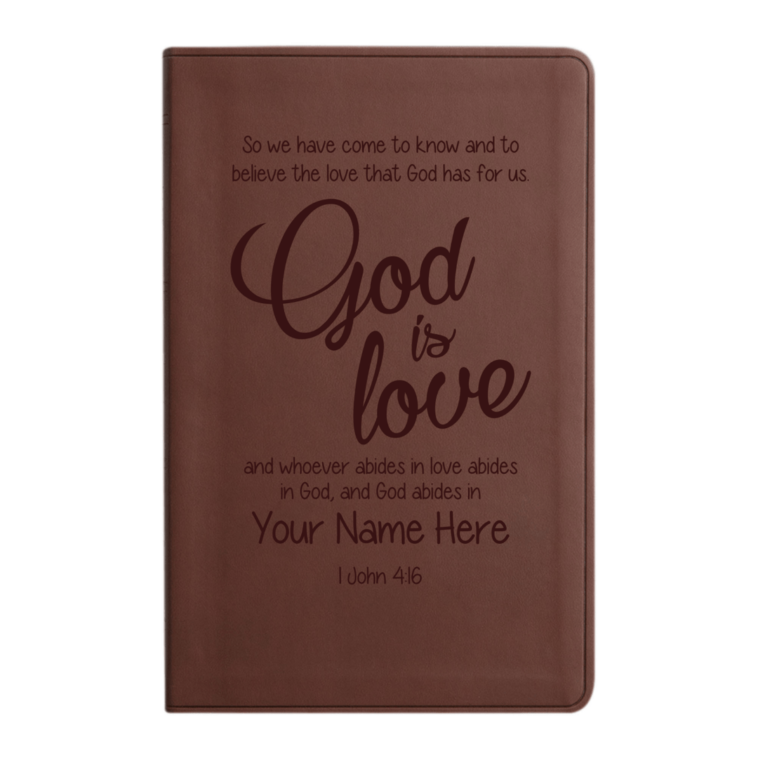 Personalized ESV Thinline Bible Large Print Faux Leather Holy Bible with 1 John 4:16 Design Brown | Shepherds Shelf - Shepherds Shelf