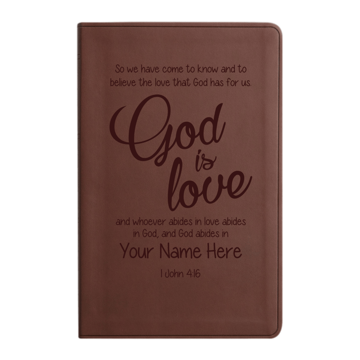 Personalized ESV Thinline Bible Large Print Faux Leather Holy Bible with 1 John 4:16 Design Brown | Shepherds Shelf - Shepherds Shelf