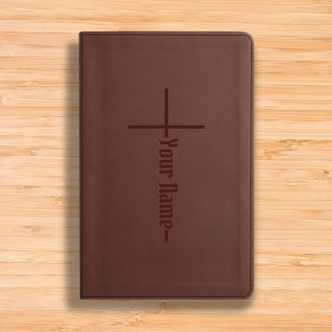 Personalized ESV Thinline Bible Large Print Faux Leather Holy Bible with Christian Cross Design Brown | Shepherds Shelf - Shepherds Shelf