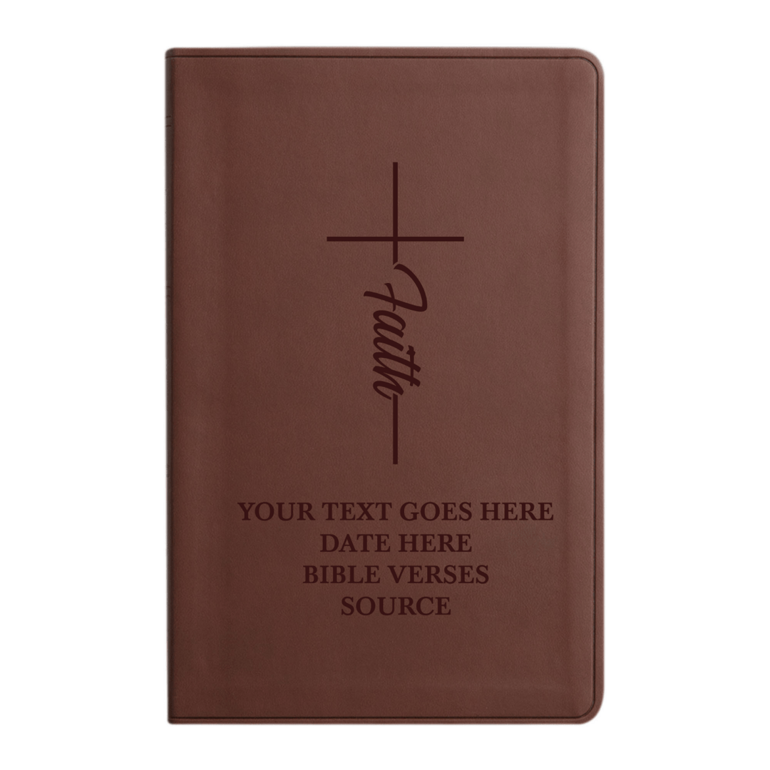 Personalized ESV Thinline Bible Large Print Faux Leather Holy Bible with Faith Cross Design Brown | Shepherds Shelf - Shepherds Shelf