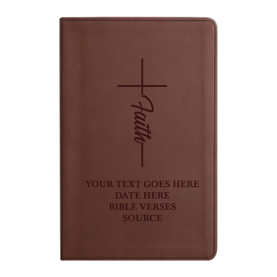 Personalized ESV Thinline Bible Large Print Faux Leather Holy Bible with Faith Cross Design Brown | Shepherds Shelf - Shepherds Shelf
