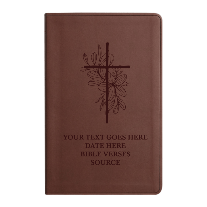 Personalized ESV Thinline Bible Large Print Faux Leather Holy Bible with Floral Cross Design Brown | Shepherds Shelf - Shepherds Shelf