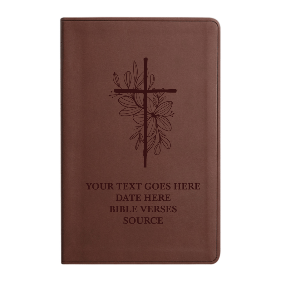 Personalized ESV Thinline Bible Large Print Faux Leather Holy Bible with Floral Cross Design Brown | Shepherds Shelf - Shepherds Shelf
