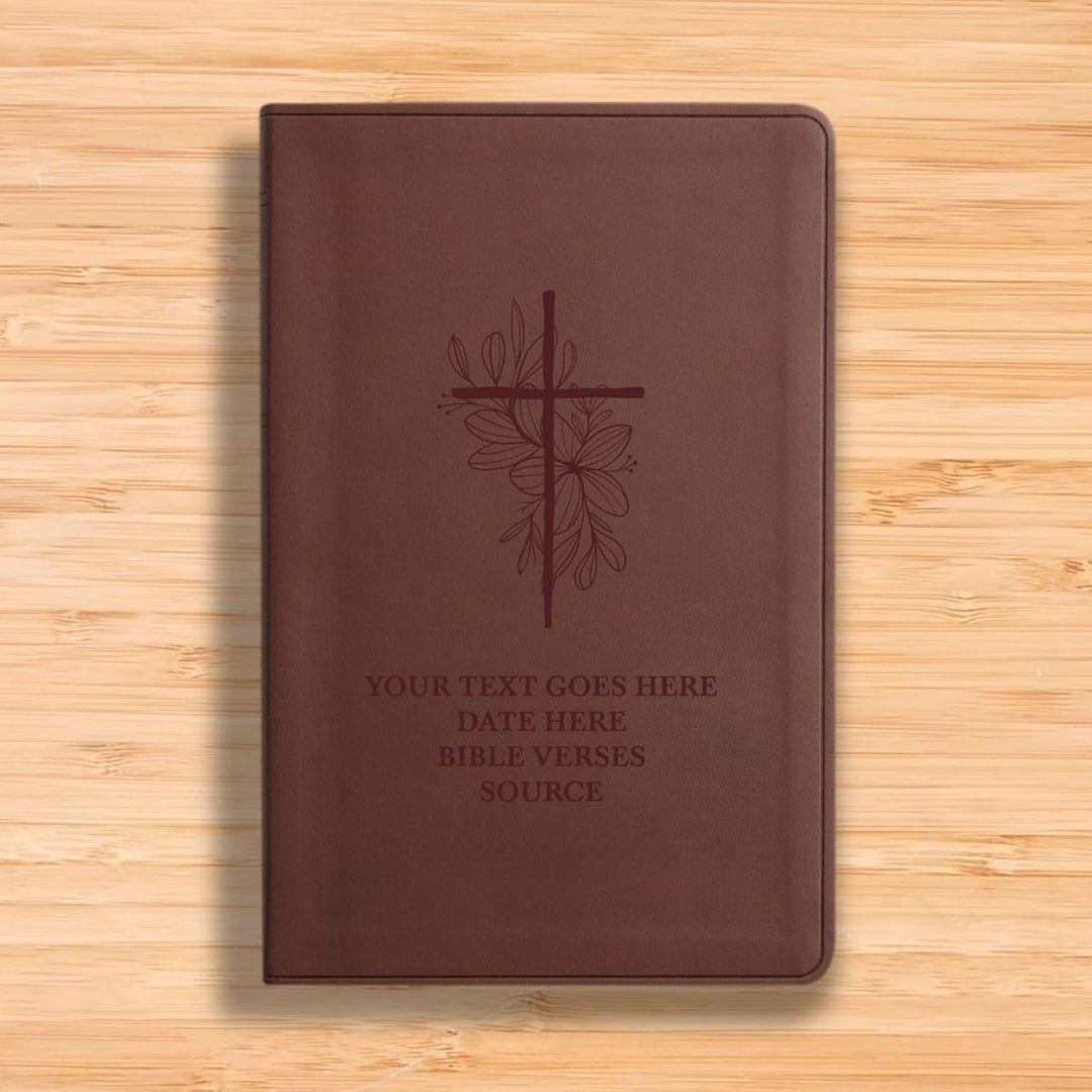 Personalized ESV Thinline Bible Large Print Faux Leather Holy Bible with Floral Cross Design Brown | Shepherds Shelf - Shepherds Shelf