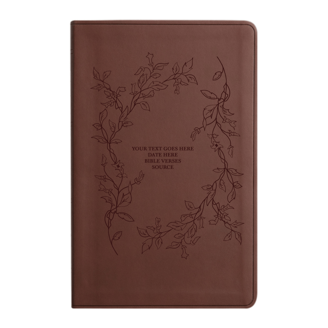 Personalized ESV Thinline Bible Large Print Faux Leather Holy Bible with Floral Vines Design Brown | Shepherds Shelf - Shepherds Shelf